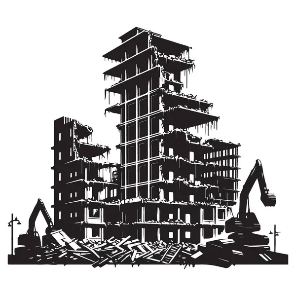 Bina yıkım alanı silueti inşaat tehlikesini yok ediyor