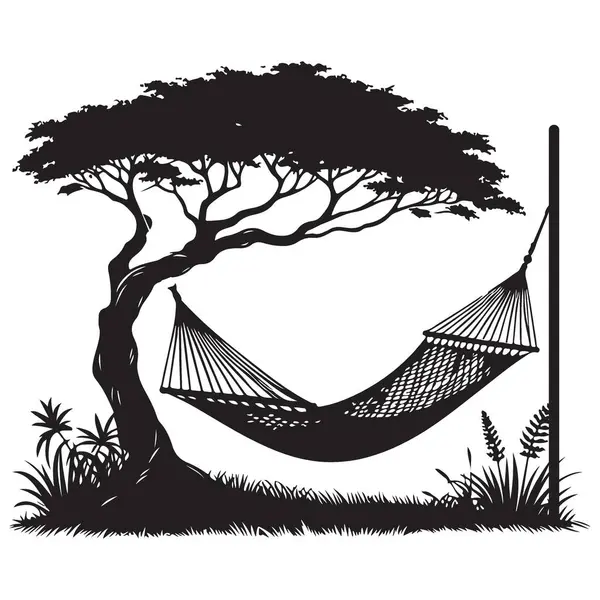 Afrika Ağacı Altındaki Hamak Silüeti Açık Hava Vektör Sanatı