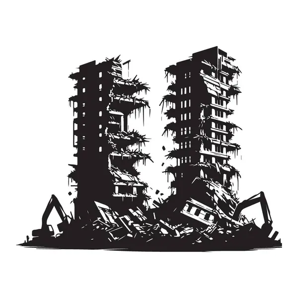 Bina yıkım ve yıkım alanı vektör tasarımının silüeti