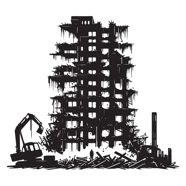 Bina yıkım vektörü silueti tahribatı ve kentsel bozulma