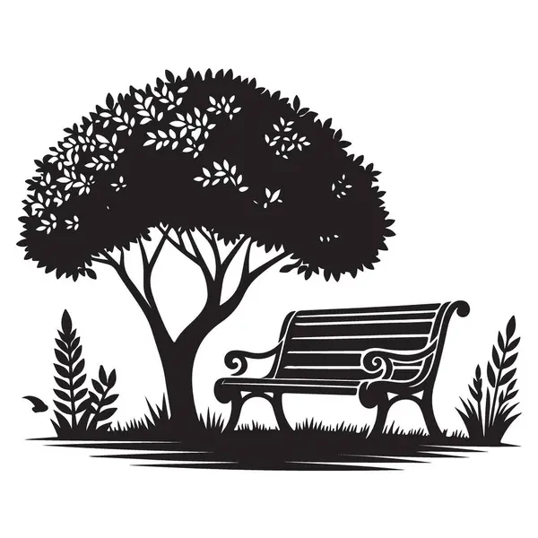 Siluet Park Bench Ağaç Altında Vektör Resimleri Rahatlama Anları