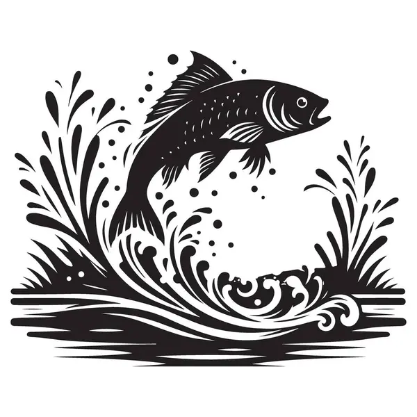 Suya Atlayan Balık Su Sıçratma Vektör İllüstrasyon Sanatı