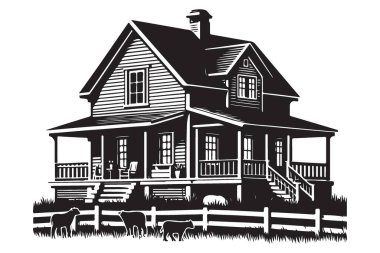 Siyah ve Beyaz Hayvanlı Büyüleyici Çiftlik Resimleri Vektörü