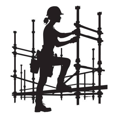 Bir Kadın İnşaat İşçisinin Silueti Tırmanan İskele Vektörü