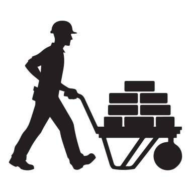 İnşaat İşçisinin Silueti El Arabası Tuğlalarla Dolu
