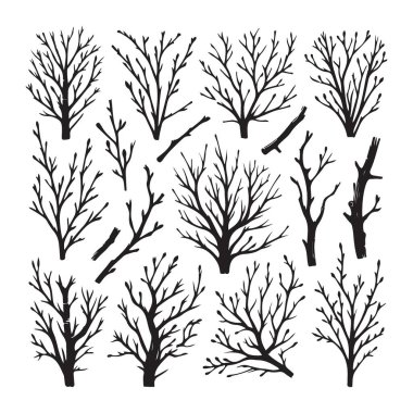 Çıplak ağaç koleksiyonu, siluet vektör illüstrasyon tasarımı