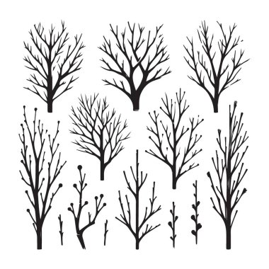 Tasarım Projeleri için Kara Ağaç Dalları Siluet Vektör Grafiği