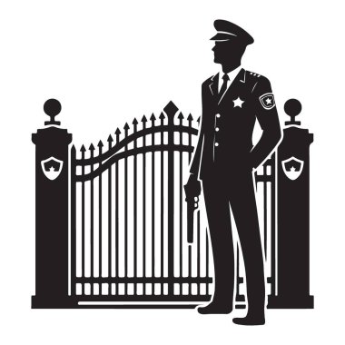 Siyah Siluet Güvenlik Kapısı Vektör Sanat İllüstrasyonu