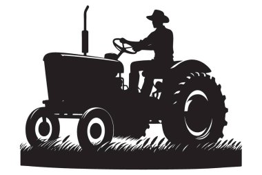 Siyah Siluet Çiftçisi, Alan Vektörü Grafik Çiziminde Traktör Sürüyor