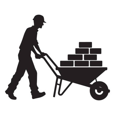 İnşaat İşçisi El Arabası Silueti İten Tuğlalarla Dolu Resim
