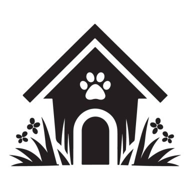 Paw Print ve Çiçeklerle Şirin Köpek Evi Silüeti