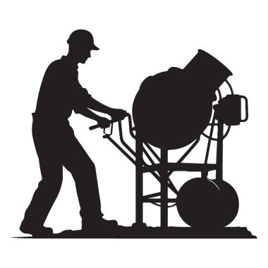 İnşaat işçisi inşaat projeleri için çimento karıştırıcı silüeti çizimi yapıyor