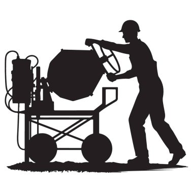 İnşaat İşçisi Beton Karıştırma Siluet Çizimi Karıştırıcı Kullanıyor