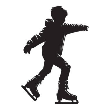 Genç Çocuk Buz Pateni Silueti Kış Eğlencesi için Vektör İllüstrasyonu