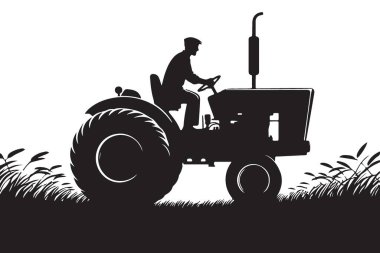 Tarlada Süren Çekici Siluet Vektör Görüntü Çiftçisi