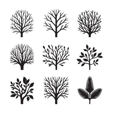 Doğa Tasarımları için Ağaç Silueti Vektör Resimleri Koleksiyonu