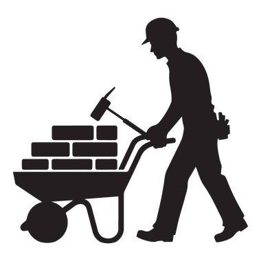 İnşaat İşçisi Vektör İllüstrasyonunun Mimarlar İçin Silueti