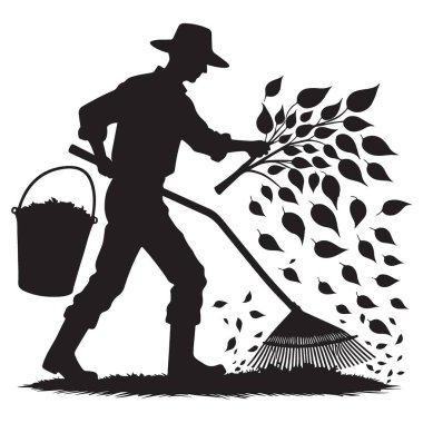 Bahçıvan Tırmıklama 'nın Siluet Görünümü Sonbaharda Açık Hava Yaprakları