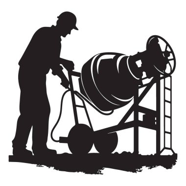 Beton Karıştırıcı Kullanan İnşaat İşçisinin Siluet Resmi