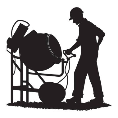 Karıştırıcı kullanan İnşaat İşçisinin Ayrıntılı Silüet Vektörü