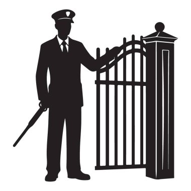 Özel güvenlik için kapı bekçisi siluet vektör sanat görüntüsü