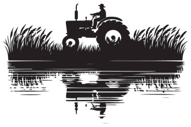 Su yansıtmada çiftçilik silueti çekici vektör sanat görüntüsü