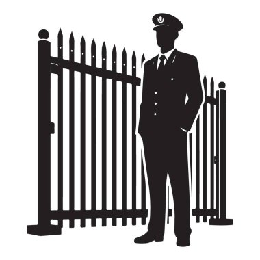 Siluet güvenlik görevlisi geçit vektör grafiğinin yanında duruyor