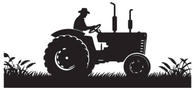 Siluet Tarım Çekici Vektör Görüntüsü Güçlü Tarım Makinesi İllüstrasyonu