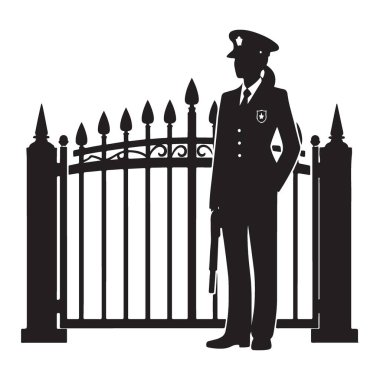 Kadın güvenlik görevlisi silueti geçit girişini koruyor.