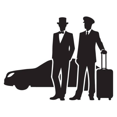 Lüks Taşımacılık için Araba ve Bagajlı Şoförlerin Silueti