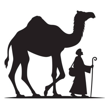 Desert Vector Illustration 'da Deve ve Siluet Çobanı
