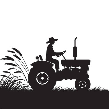 Çiftçinin Silueti Tarım Alanında Traktör Sürücüsü