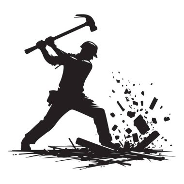 Siluet İnşaat İşçisi Tahta İllüstrasyon Vektör Resmini İndiriyor