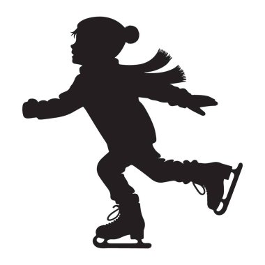 Siluet Buz Pateni Çocuk Vektörü İllüstrasyon Buz Pateni Pisti