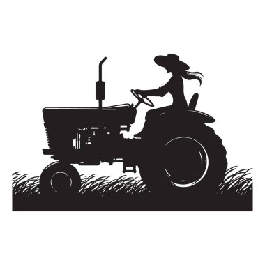 Siluet Kadın Çiftçi Alan Vektörü Resimlerinde Traktör Sürüyor