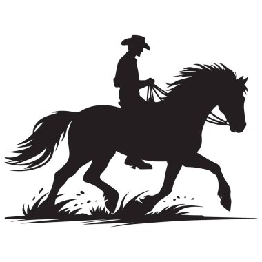 Grafiksel Projeler için Kovboy Ata Binen Vektör Resminin Silueti