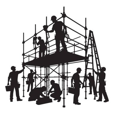 Proje Grafikleri için İskeleli Siluet Çizimi İnşaat Ekibi