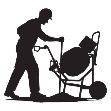 İnşaat İşçisi Silueti Beton Projeler için Çimento Karıştırıcısı İşletiyor