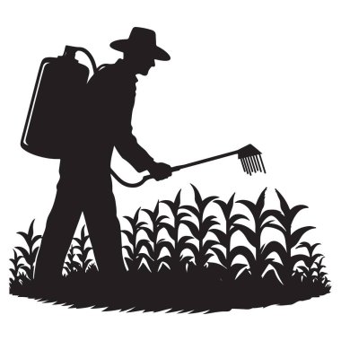 Siluet Çiftçisi Böcek ilaçları sıkıyor Tarım İşçisi Vektör İllüstrasyonu