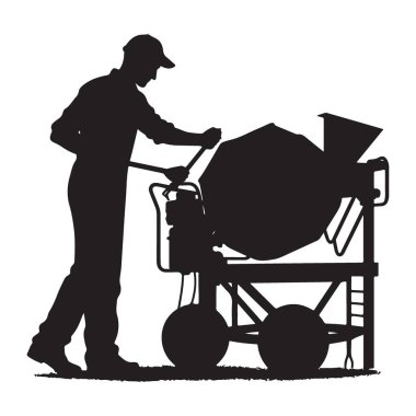 İnşaat İşçisi Silueti İşletim Çimento Karıştırıcı Çizimi