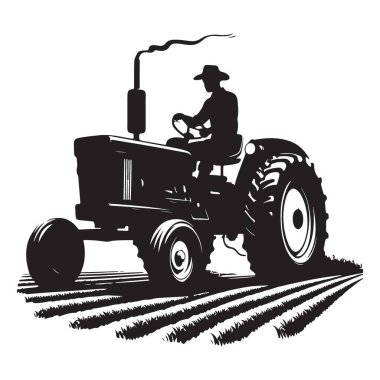 Bir traktör saban alanı çizim vektör çizim tasarımı silueti