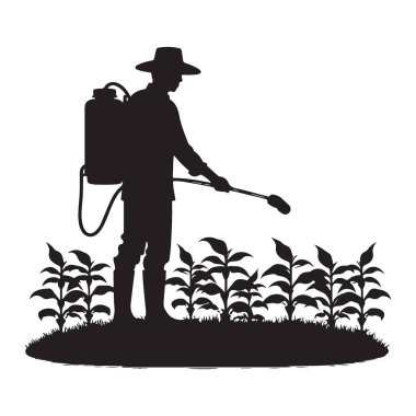 Çiftçi Tarımsal Projeler için Ekin Spreyi Siluet Vektör İllüstrasyonu