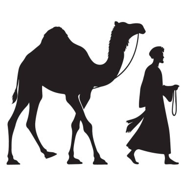 Çöl Resimlerinde Yürüyen Deve Silueti ile Arap Adam