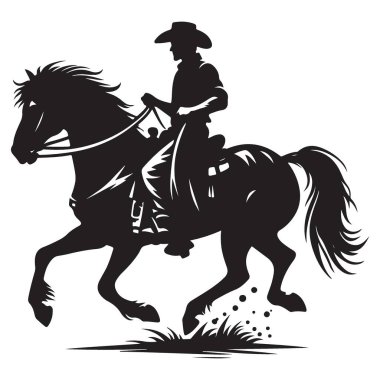 Kovboy batı temaları için at silueti vektör çizimine biniyor