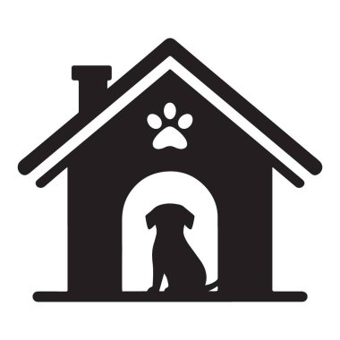 Evcil hayvan temaları için köpek silueti çizim vektörlü köpek evi