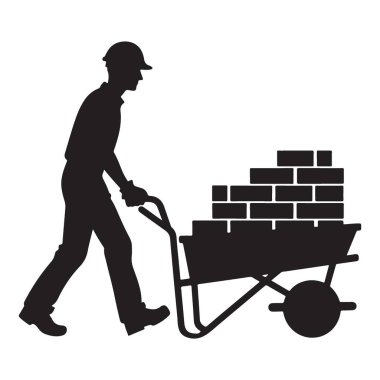 İnşaat İşçisi Tuğla Basıyor El Arabası Silueti Yapıcı Resimleri