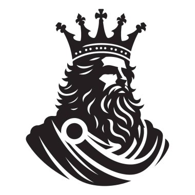 Siluet Majestic King ve Crown Vector Illustration for Logo Design