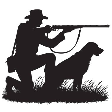Siluet Avcısı Köpek Nişan Alma Tüfeği Vektör İllüstrasyon Spor Etkinliği