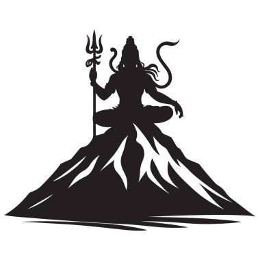 Lord Shiva Silueti Dağ Yoga Vektörü Grafik Tasarımı Üzerine Oturuyor