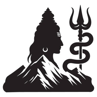 Lord Shiva Siluet Mızraklı ve Dağlı Vektör Sanatı